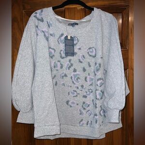 Democracy Gray and Lavender Patterned bell sleeve shirt